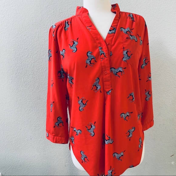 C Wonder red Zebra Print Button Down Silk Blouse - Picture 4 of 8